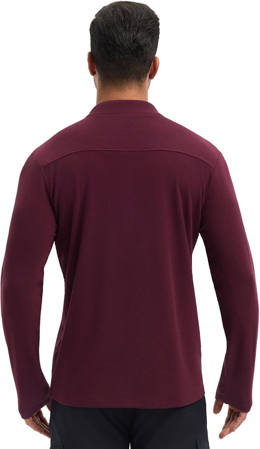 imagebaleaf Mens Long Sleeve Fleece Quarter Zip Pullover Sweatshirt with Zipper Pocket Reflective Strip Running Golf CausalWine Red