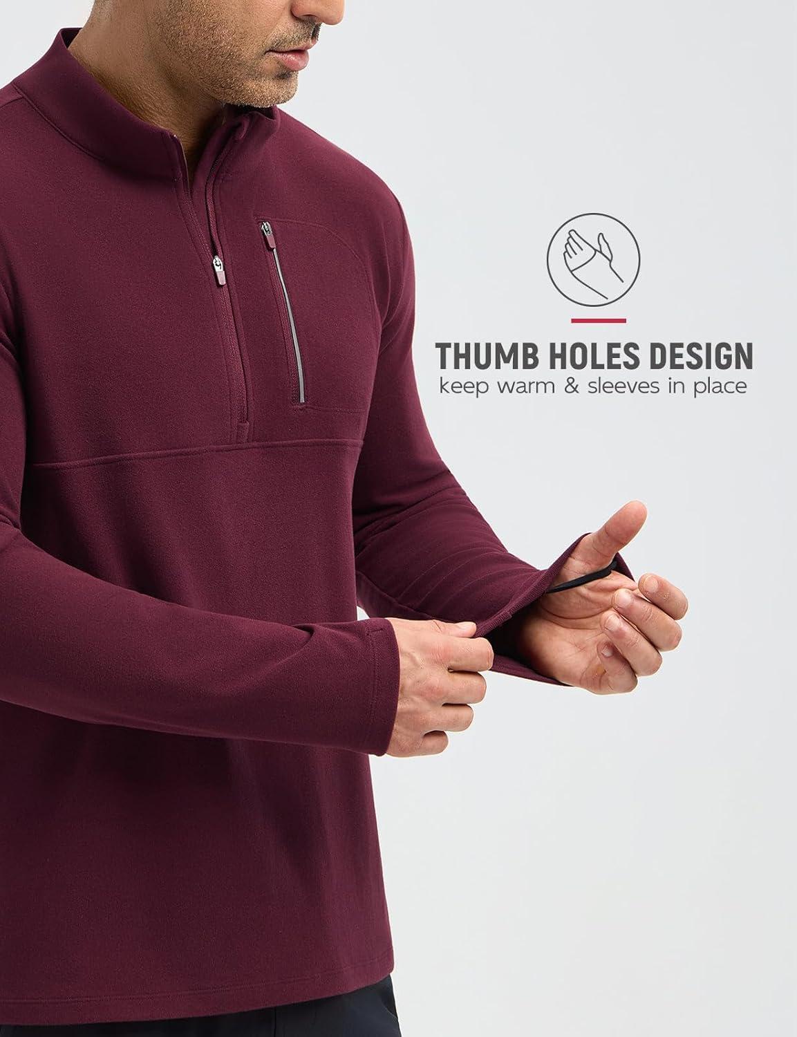 imagebaleaf Mens Long Sleeve Fleece Quarter Zip Pullover Sweatshirt with Zipper Pocket Reflective Strip Running Golf CausalWine Red