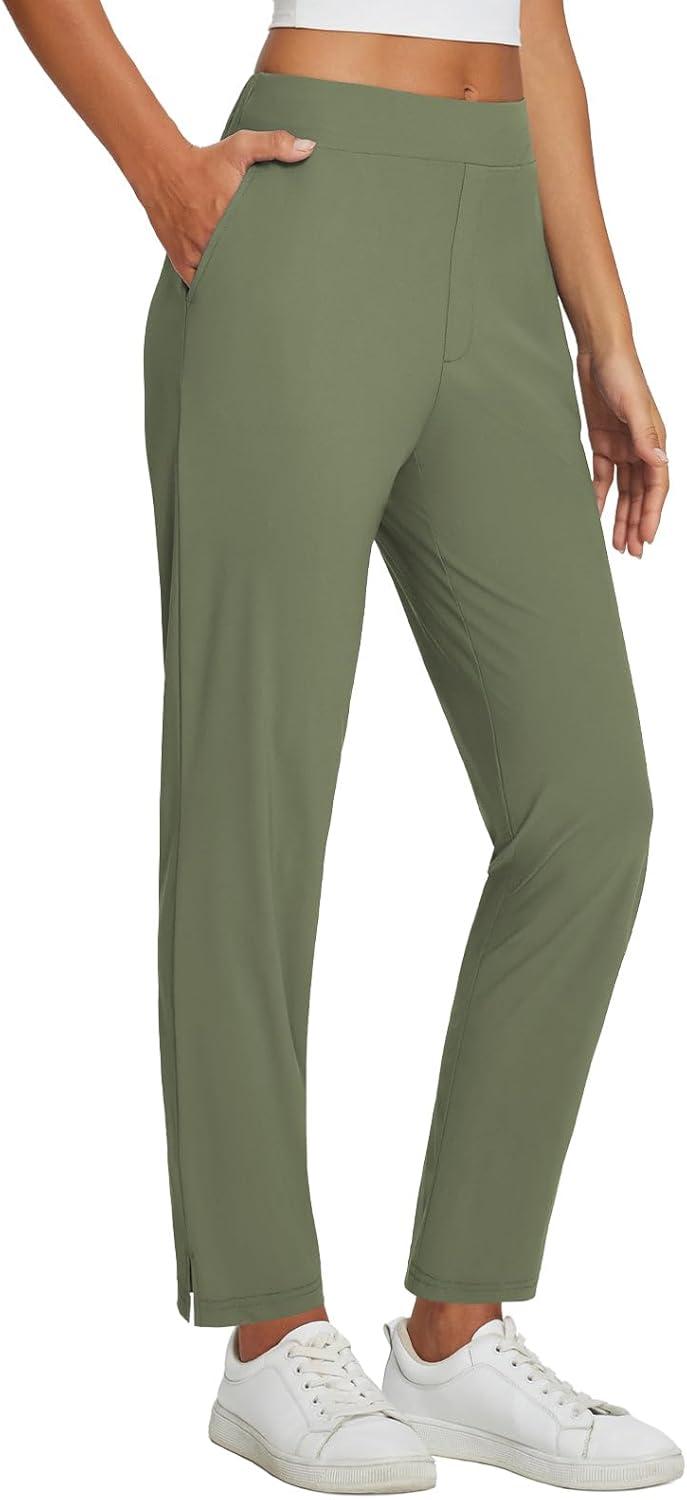 imagebaleaf Womens Business Casual Pants Stretch Travel Pants On Airport with Zipper Pockets Dressy Slacks Golf Work Pull onArmy Green
