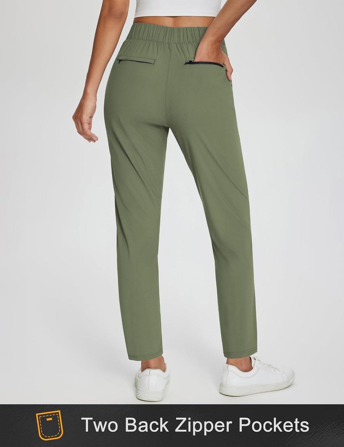 imagebaleaf Womens Business Casual Pants Stretch Travel Pants On Airport with Zipper Pockets Dressy Slacks Golf Work Pull onArmy Green