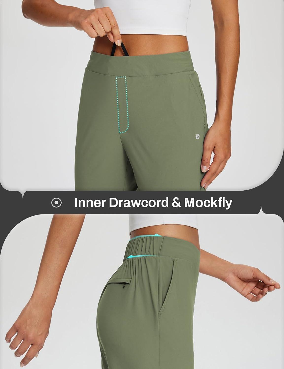 imagebaleaf Womens Business Casual Pants Stretch Travel Pants On Airport with Zipper Pockets Dressy Slacks Golf Work Pull onArmy Green