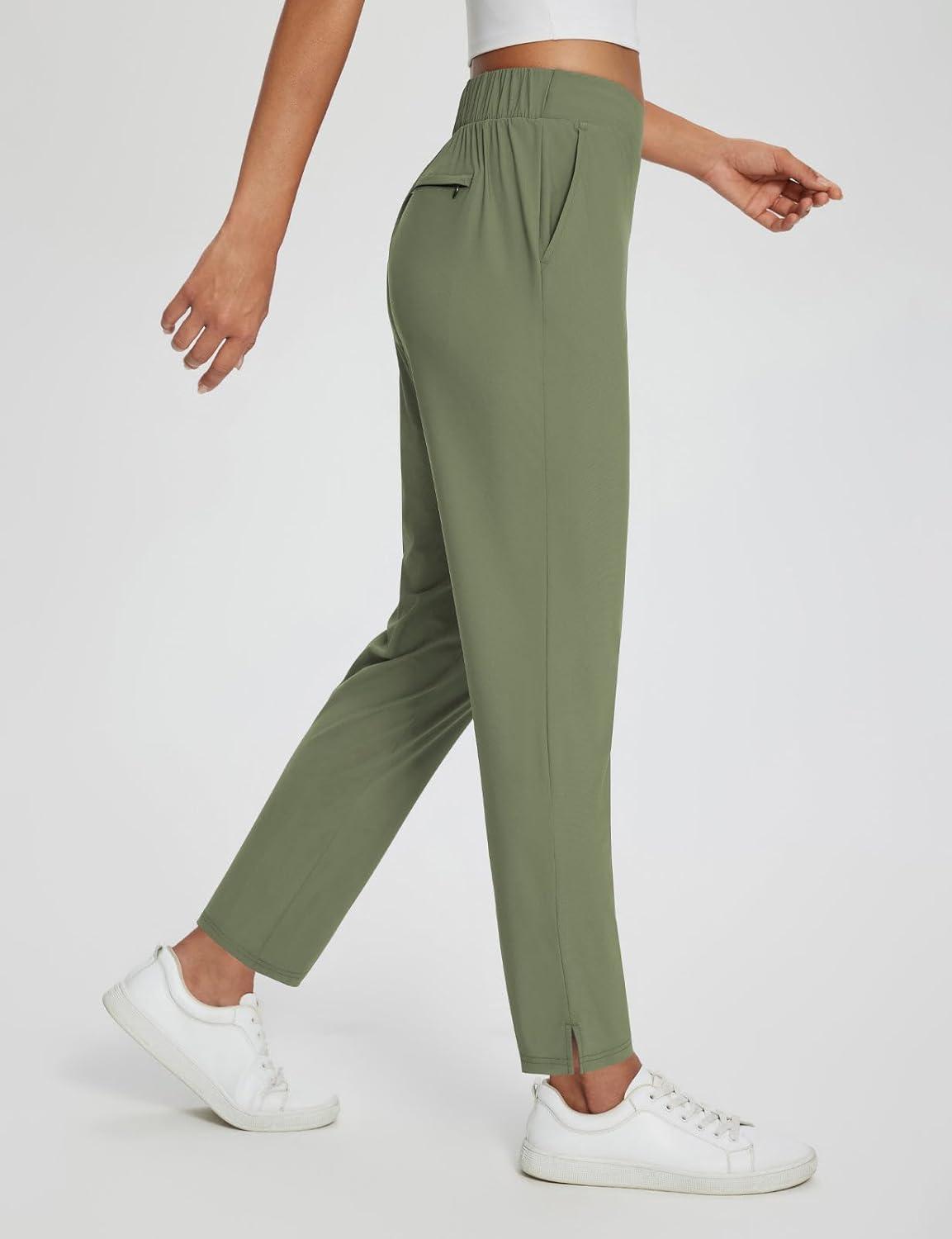 imagebaleaf Womens Business Casual Pants Stretch Travel Pants On Airport with Zipper Pockets Dressy Slacks Golf Work Pull onArmy Green