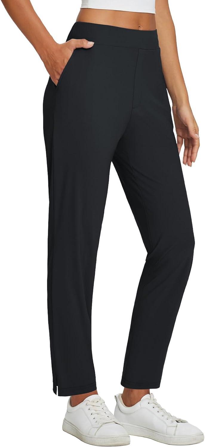 imagebaleaf Womens Business Casual Pants Stretch Travel Pants On Airport with Zipper Pockets Dressy Slacks Golf Work Pull onBlack