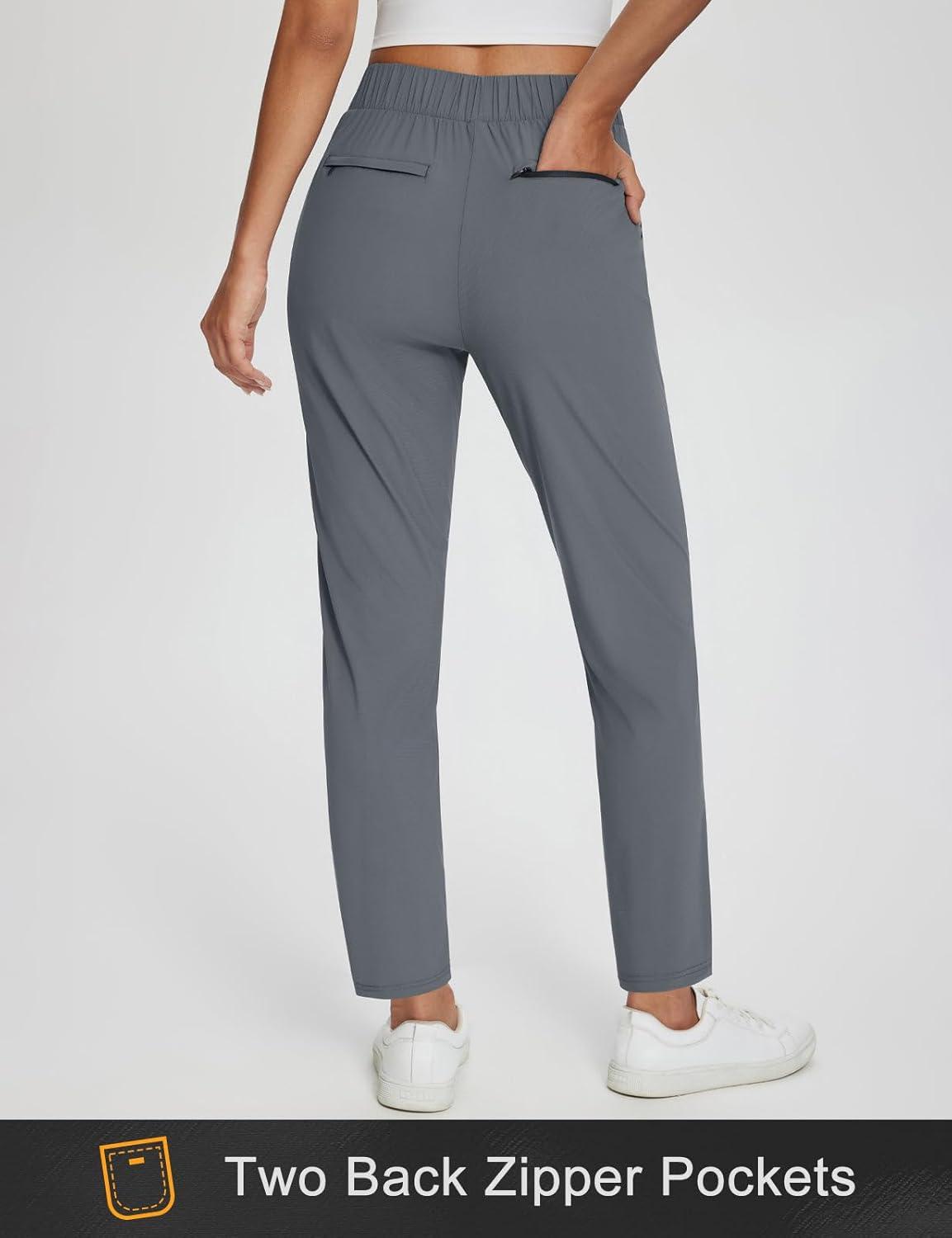imagebaleaf Womens Business Casual Pants Stretch Travel Pants On Airport with Zipper Pockets Dressy Slacks Golf Work Pull onGrey