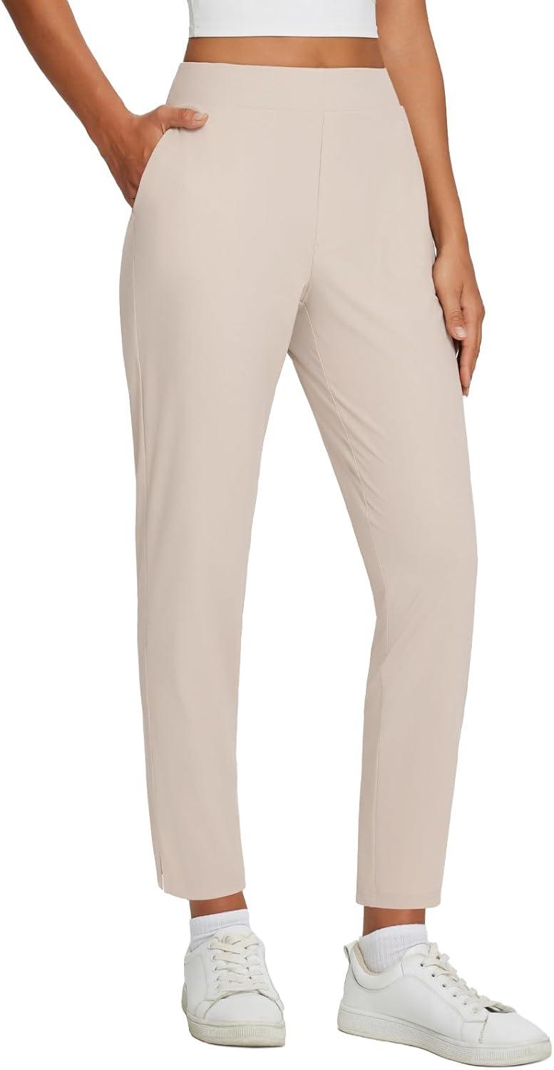 imagebaleaf Womens Business Casual Pants Stretch Travel Pants On Airport with Zipper Pockets Dressy Slacks Golf Work Pull onKhaki