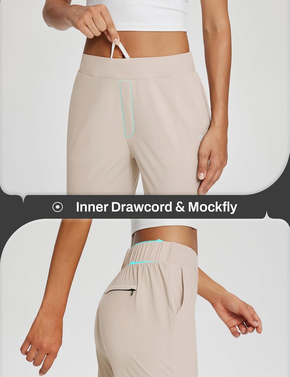 imagebaleaf Womens Business Casual Pants Stretch Travel Pants On Airport with Zipper Pockets Dressy Slacks Golf Work Pull onKhaki