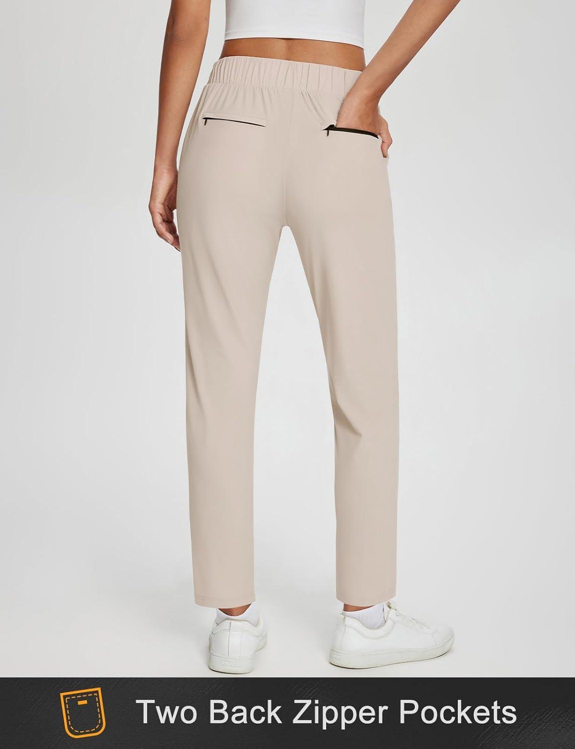 imagebaleaf Womens Business Casual Pants Stretch Travel Pants On Airport with Zipper Pockets Dressy Slacks Golf Work Pull onKhaki