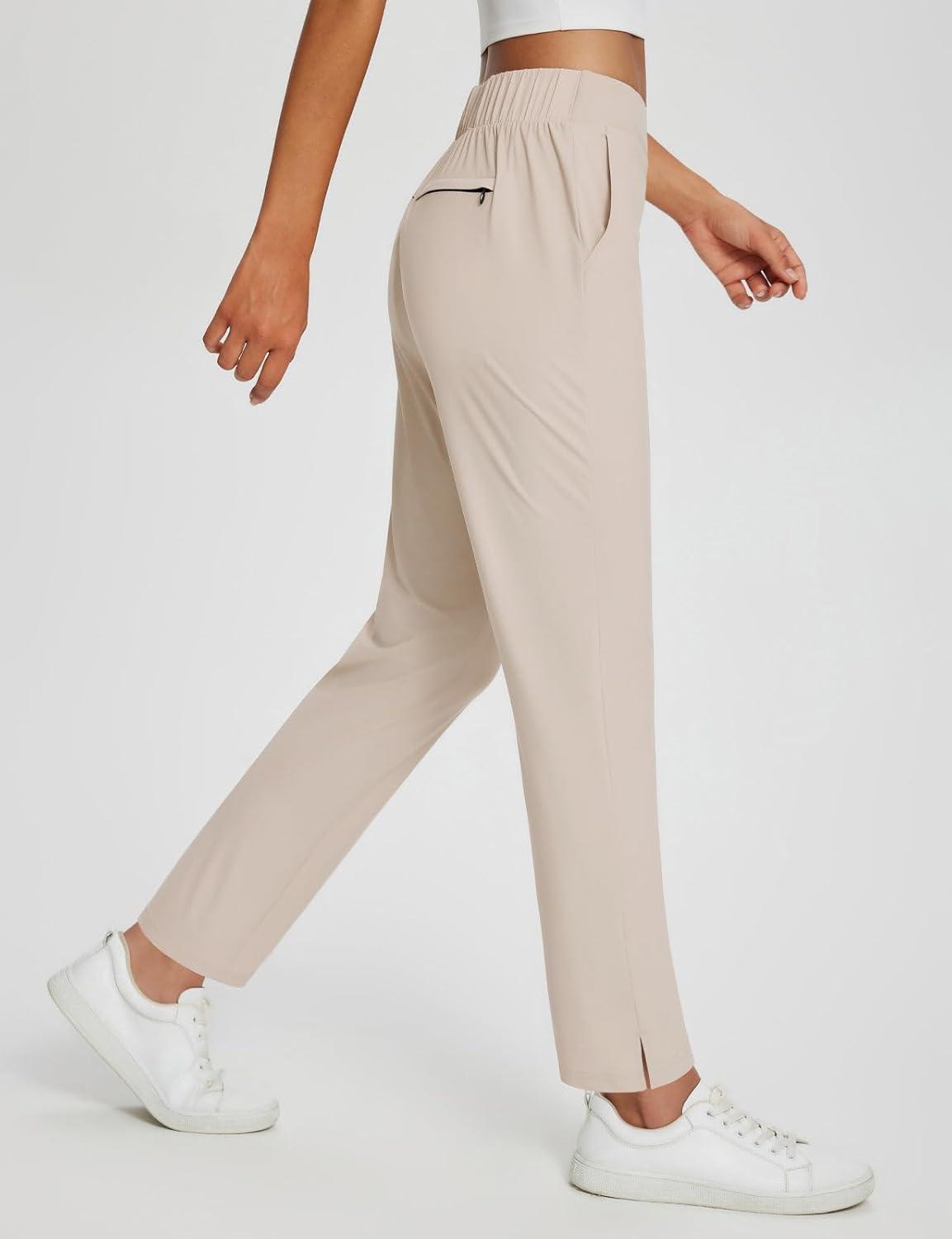 imagebaleaf Womens Business Casual Pants Stretch Travel Pants On Airport with Zipper Pockets Dressy Slacks Golf Work Pull onKhaki
