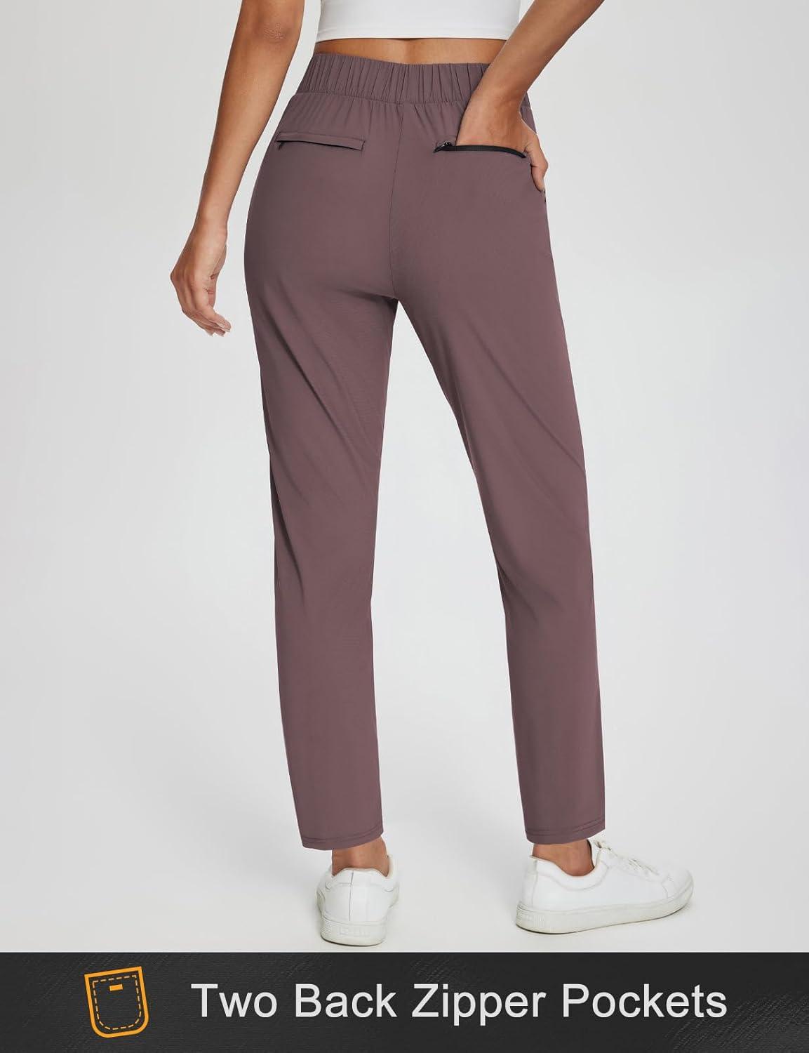 imagebaleaf Womens Business Casual Pants Stretch Travel Pants On Airport with Zipper Pockets Dressy Slacks Golf Work Pull onTrip Brown