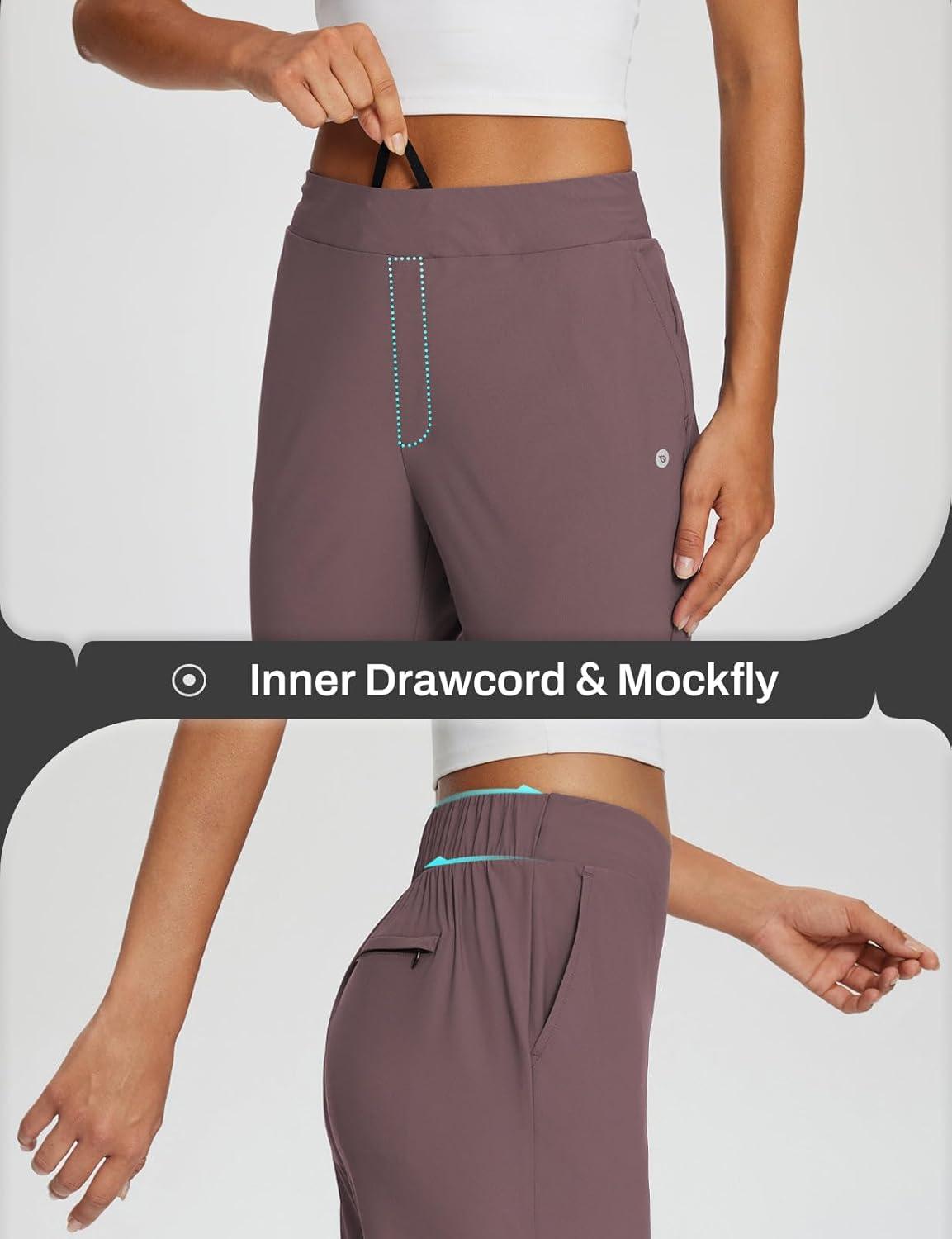 imagebaleaf Womens Business Casual Pants Stretch Travel Pants On Airport with Zipper Pockets Dressy Slacks Golf Work Pull onTrip Brown