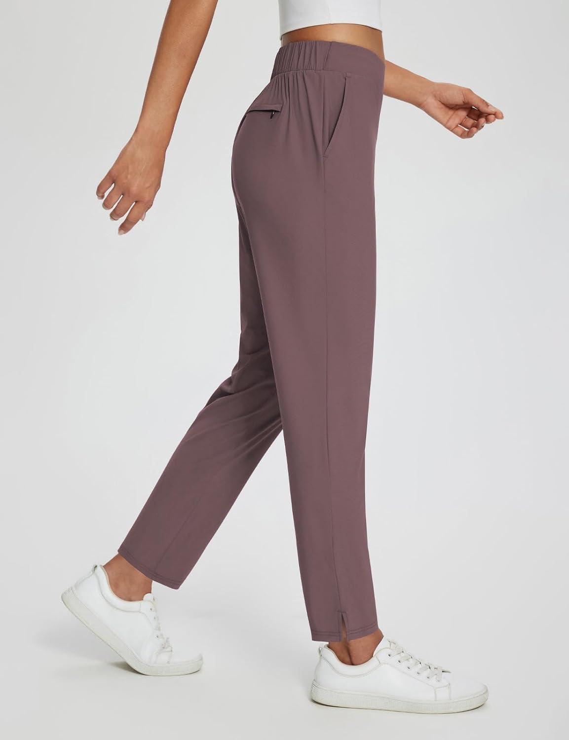 imagebaleaf Womens Business Casual Pants Stretch Travel Pants On Airport with Zipper Pockets Dressy Slacks Golf Work Pull onTrip Brown