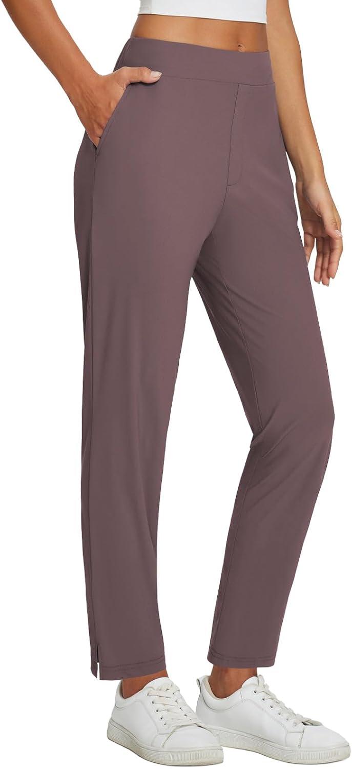 imagebaleaf Womens Business Casual Pants Stretch Travel Pants On Airport with Zipper Pockets Dressy Slacks Golf Work Pull onTrip Brown