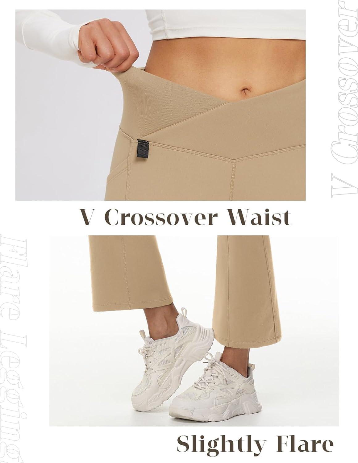 imagebaleaf Womens Fleece Lined Pants Winter Thermal Water Resistant Crossover Flare Leggings Warm Bootcut Hiking OutdoorBrown