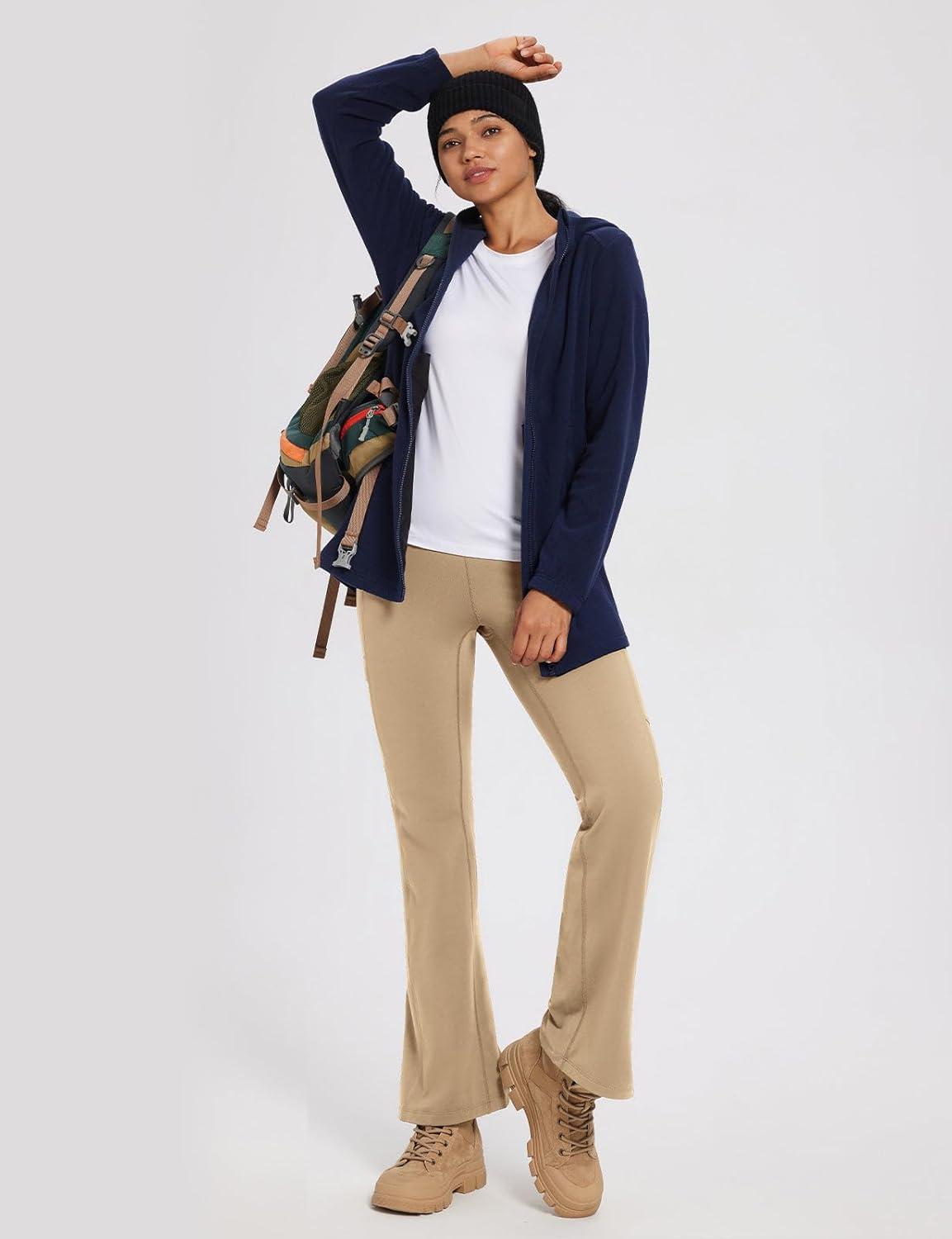 imagebaleaf Womens Fleece Lined Pants Winter Thermal Water Resistant Crossover Flare Leggings Warm Bootcut Hiking OutdoorBrown