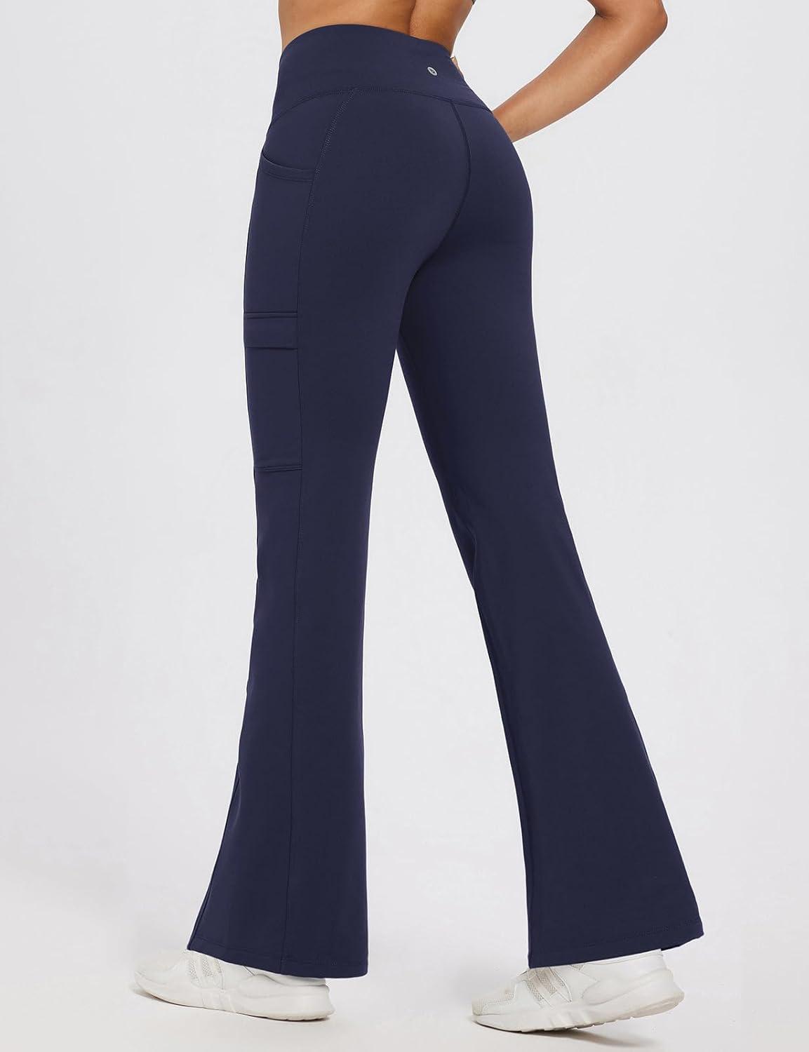 imagebaleaf Womens Fleece Lined Pants Winter Thermal Water Resistant Crossover Flare Leggings Warm Bootcut Hiking OutdoorNavy Blue