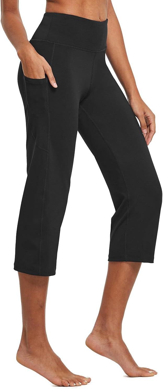 imagebaleaf Womens Yoga Capri Pants High Waist Capri Leggings with Pockets Wide Leg Crop Exercise Workout Summer PantsBlack