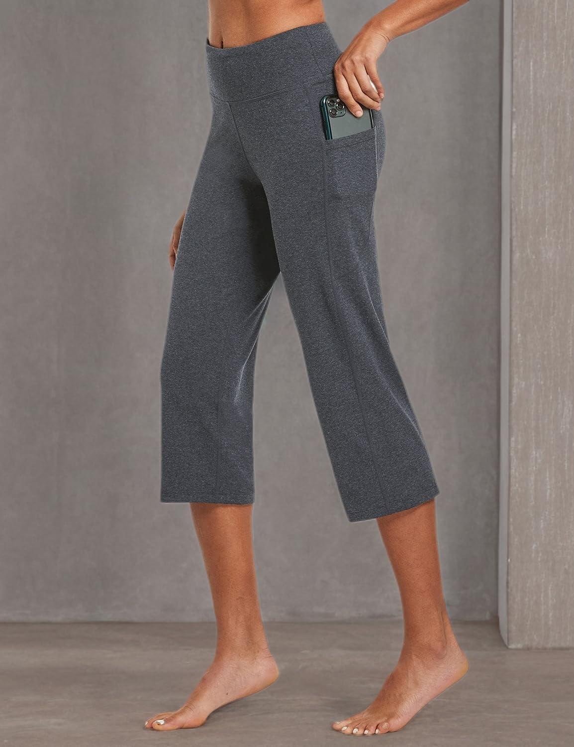 imagebaleaf Womens Yoga Capri Pants High Waist Capri Leggings with Pockets Wide Leg Crop Exercise Workout Summer PantsCharcoal