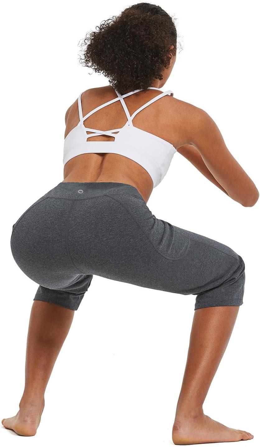 imagebaleaf Womens Yoga Capri Pants High Waist Capri Leggings with Pockets Wide Leg Crop Exercise Workout Summer PantsCharcoal