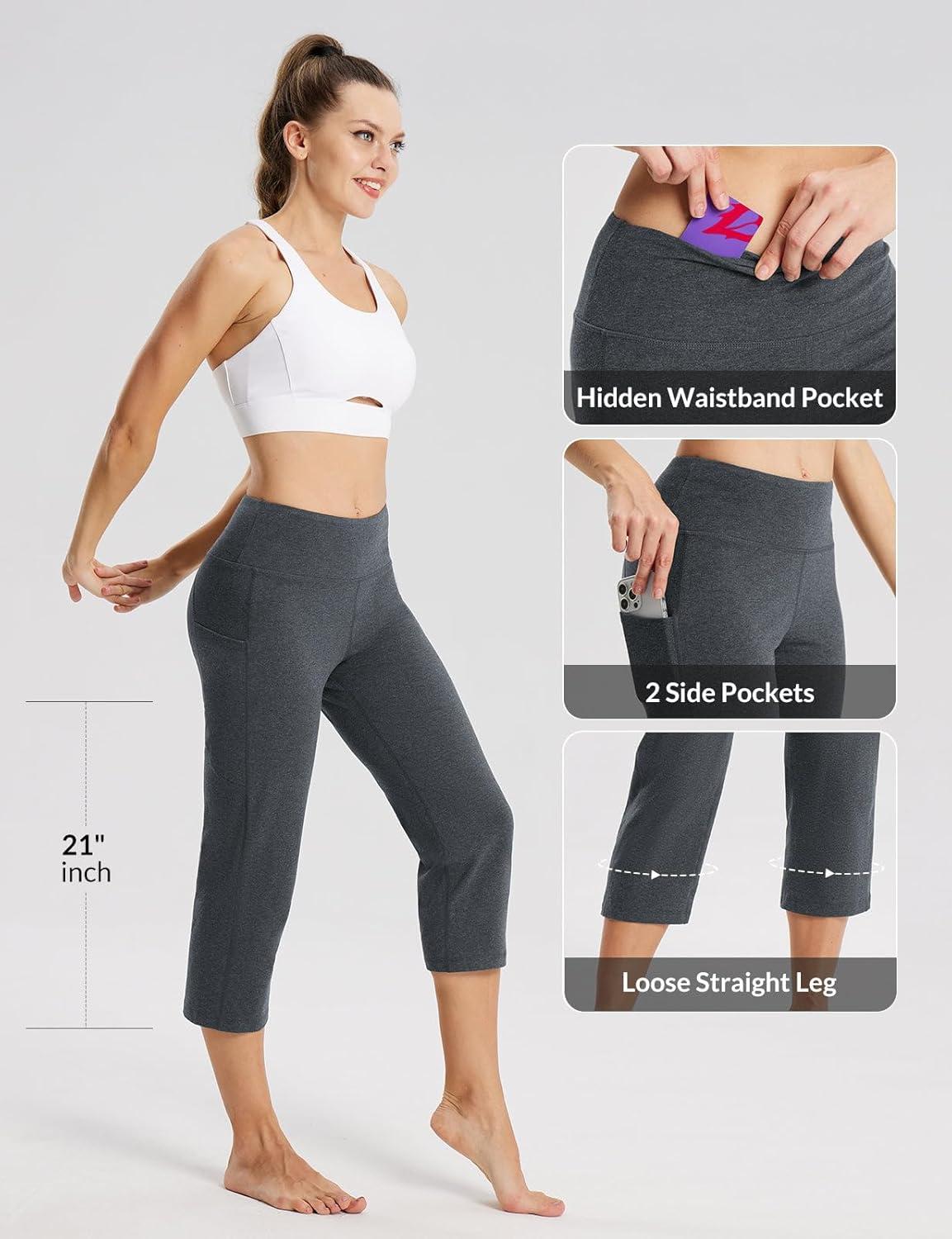 imagebaleaf Womens Yoga Capri Pants High Waist Capri Leggings with Pockets Wide Leg Crop Exercise Workout Summer PantsCharcoal