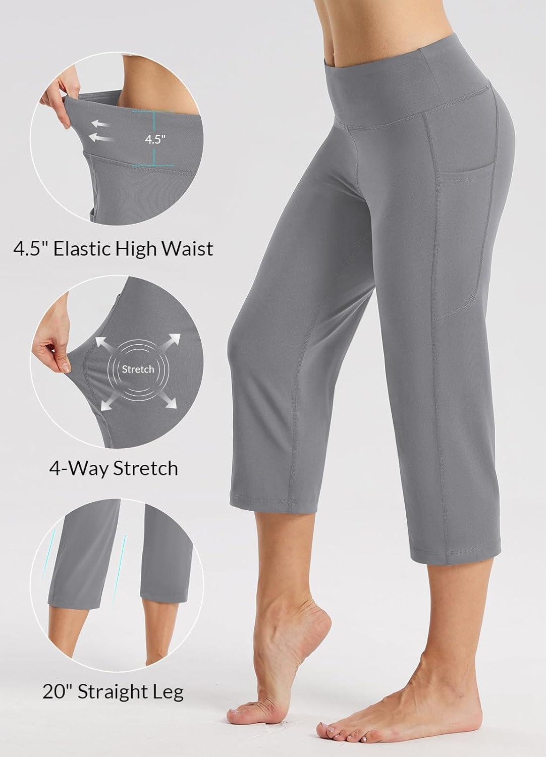 imagebaleaf Womens Yoga Capri Pants High Waist Capri Leggings with Pockets Wide Leg Crop Exercise Workout Summer PantsDark Grey