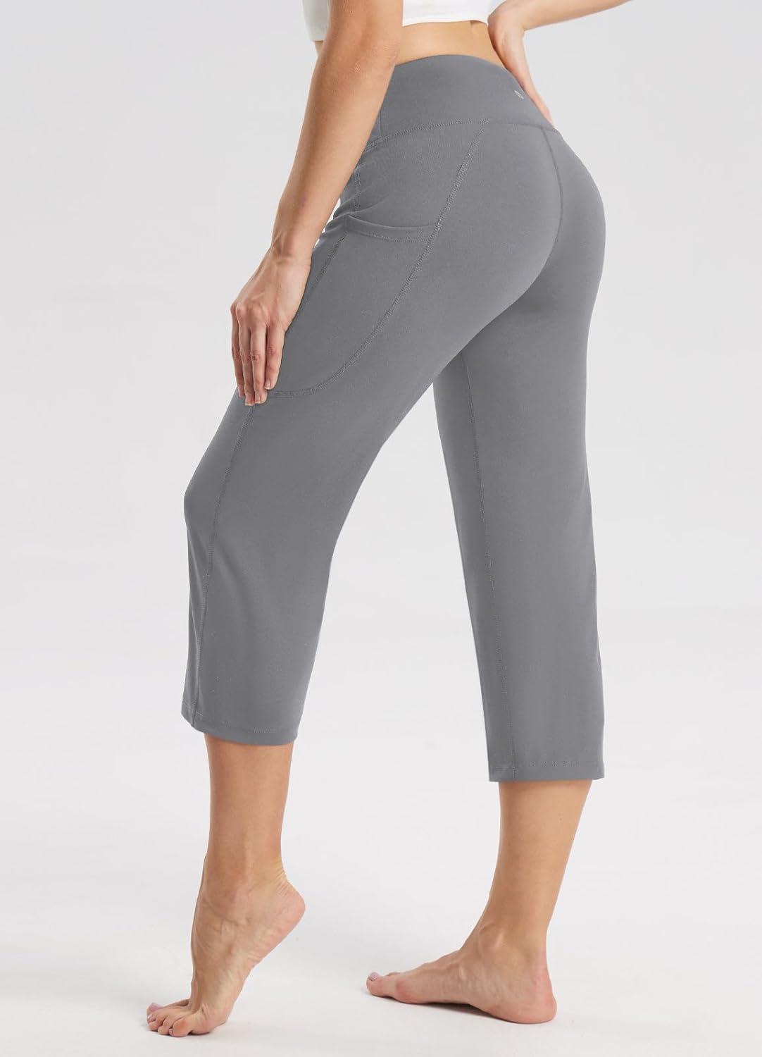 imagebaleaf Womens Yoga Capri Pants High Waist Capri Leggings with Pockets Wide Leg Crop Exercise Workout Summer PantsDark Grey