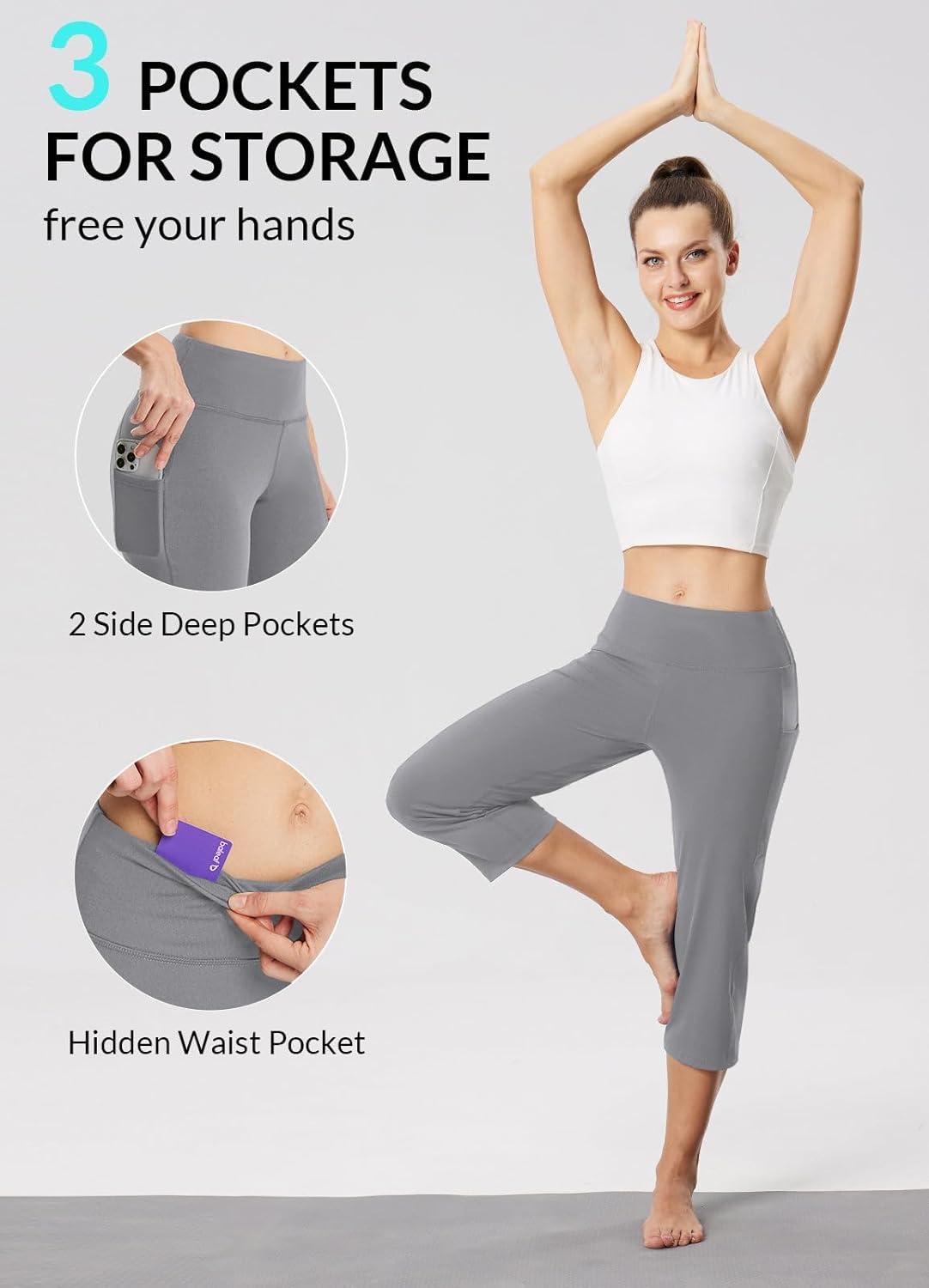 imagebaleaf Womens Yoga Capri Pants High Waist Capri Leggings with Pockets Wide Leg Crop Exercise Workout Summer PantsDark Grey