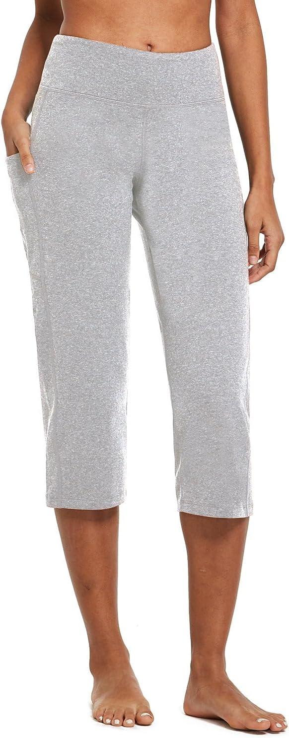 imagebaleaf Womens Yoga Capri Pants High Waist Capri Leggings with Pockets Wide Leg Crop Exercise Workout Summer PantsLight Gray