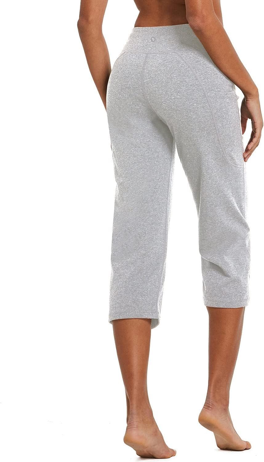 imagebaleaf Womens Yoga Capri Pants High Waist Capri Leggings with Pockets Wide Leg Crop Exercise Workout Summer PantsLight Gray