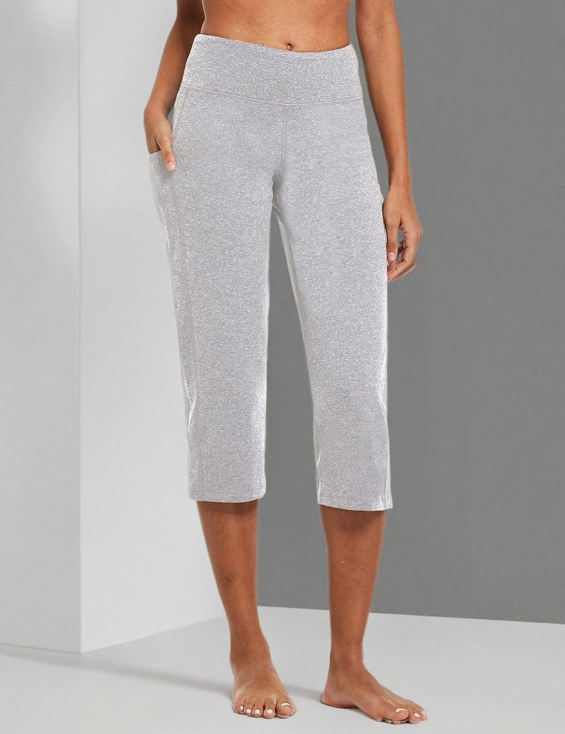 imagebaleaf Womens Yoga Capri Pants High Waist Capri Leggings with Pockets Wide Leg Crop Exercise Workout Summer PantsLight Gray