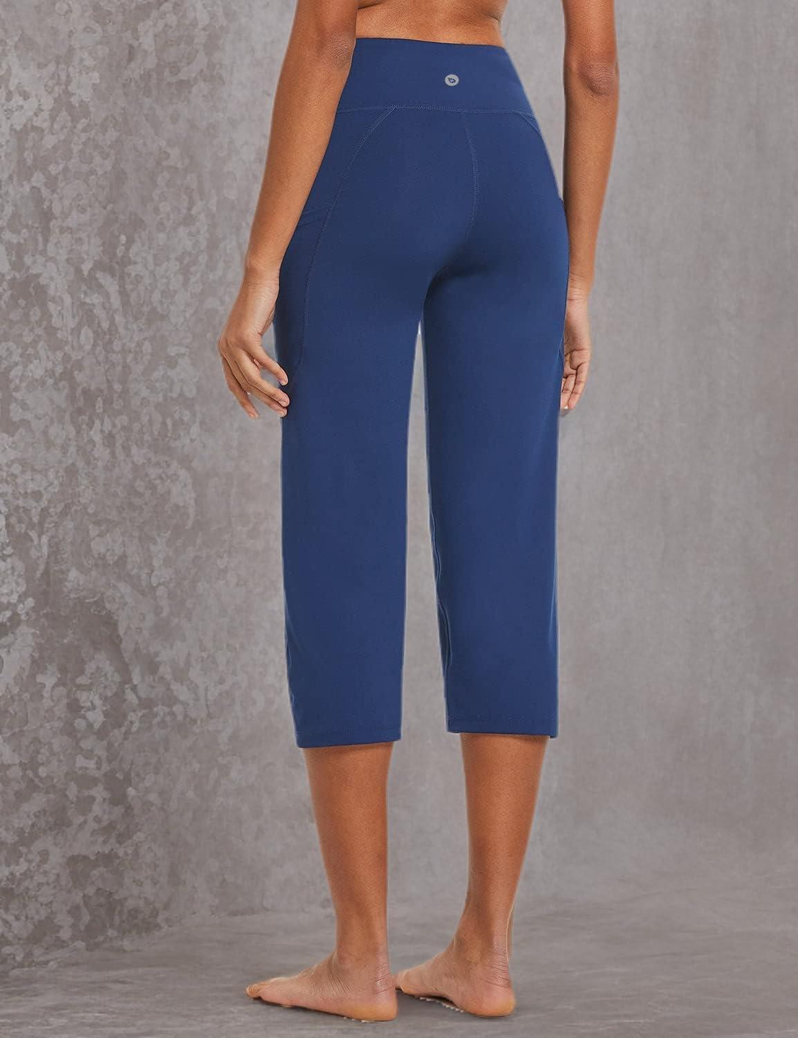 imagebaleaf Womens Yoga Capri Pants High Waist Capri Leggings with Pockets Wide Leg Crop Exercise Workout Summer PantsNavy