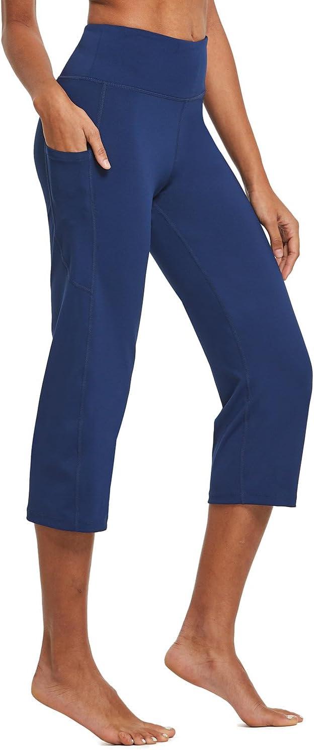 imagebaleaf Womens Yoga Capri Pants High Waist Capri Leggings with Pockets Wide Leg Crop Exercise Workout Summer PantsNavy