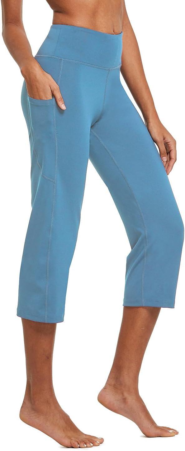 imagebaleaf Womens Yoga Capri Pants High Waist Capri Leggings with Pockets Wide Leg Crop Exercise Workout Summer PantsNiagara
