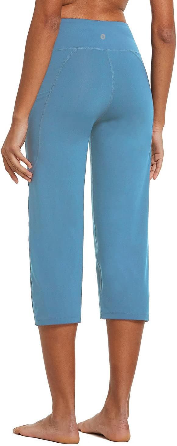 imagebaleaf Womens Yoga Capri Pants High Waist Capri Leggings with Pockets Wide Leg Crop Exercise Workout Summer PantsNiagara