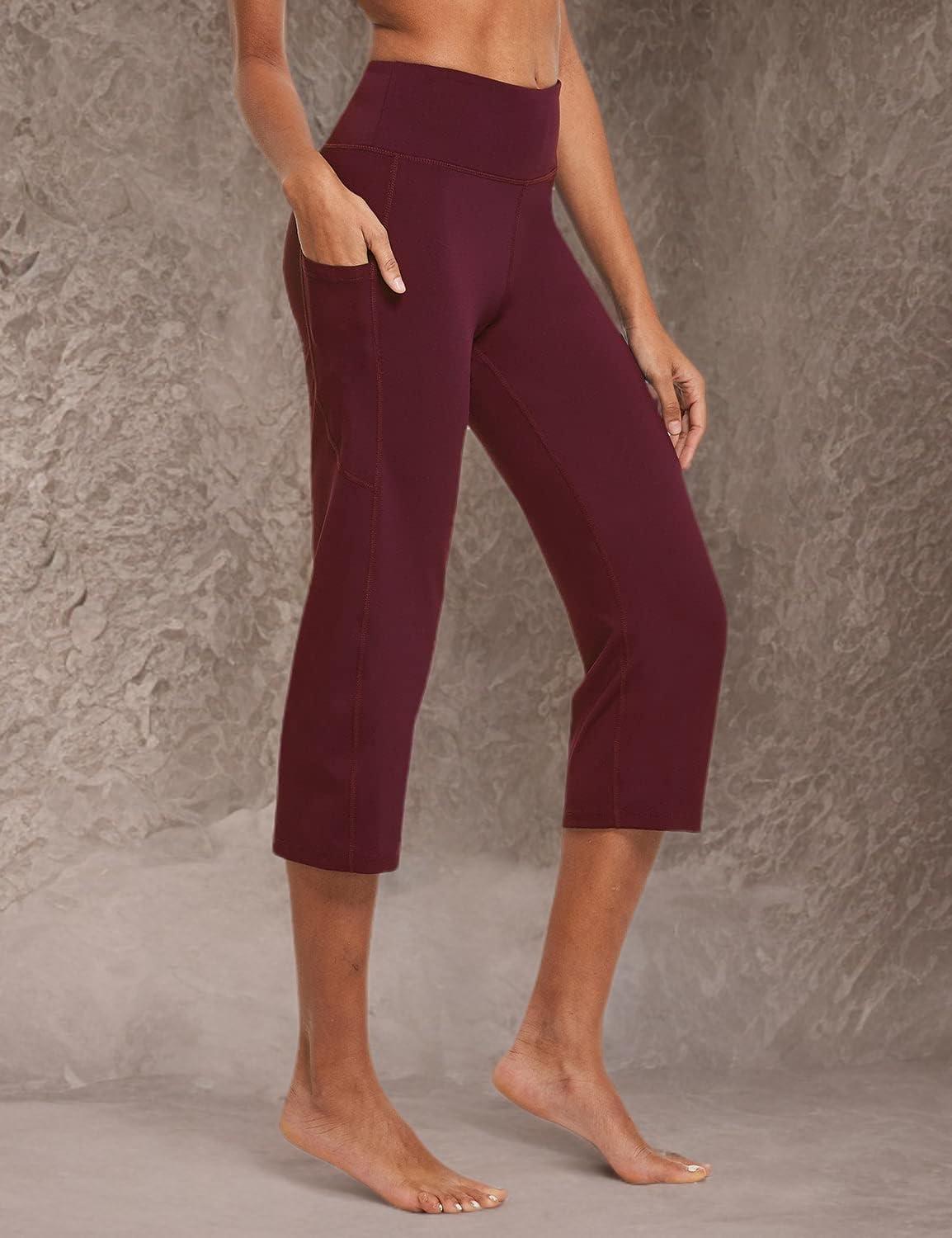 imagebaleaf Womens Yoga Capri Pants High Waist Capri Leggings with Pockets Wide Leg Crop Exercise Workout Summer PantsWine Red
