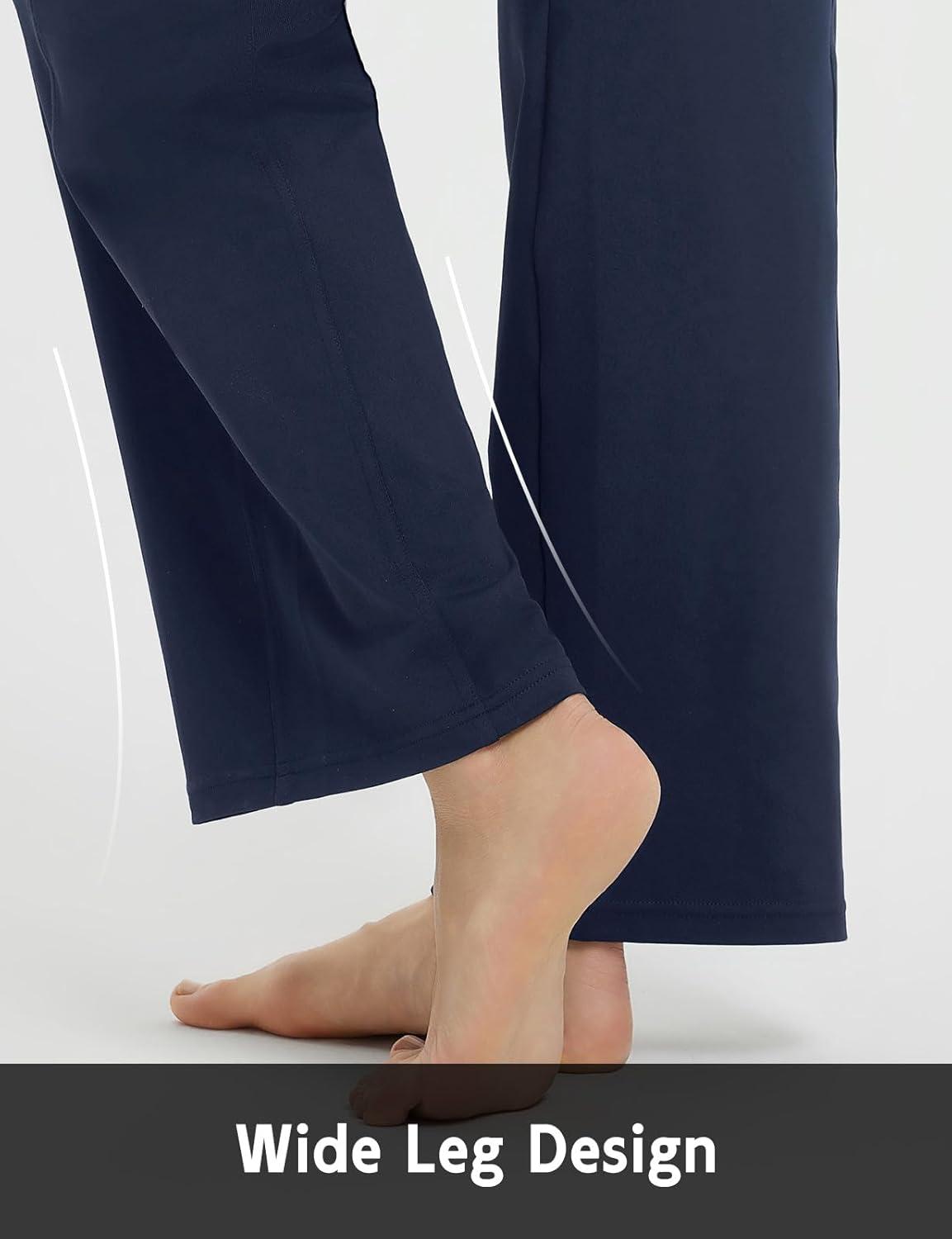 imagebaleaf Womens Yoga Dress Pants High Waist Travel Wide Leg with Pockets Stretch Casual Work SweatpantsNavy Blue