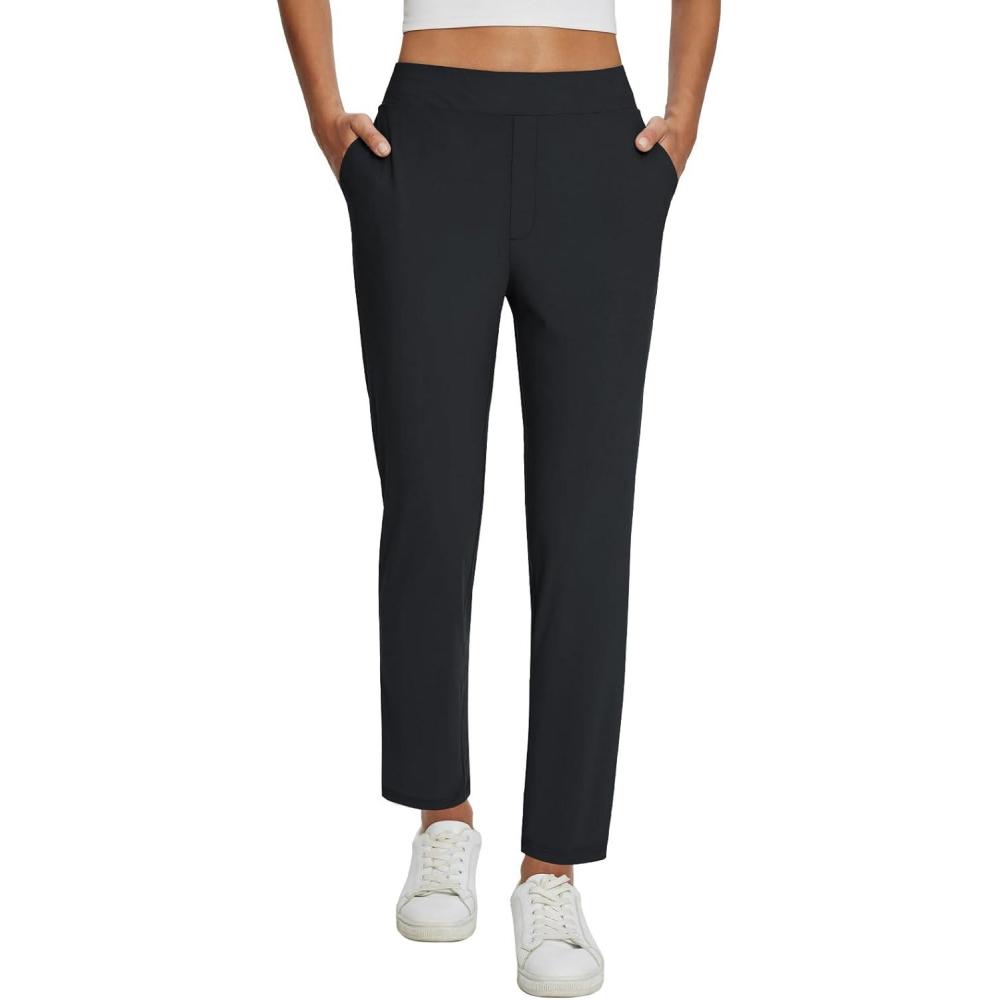 imagebaleaf Womens Business Casual Pants Stretch Travel Pants On Airport with Zipper Pockets Dressy Slacks Golf Work Pull onBlack
