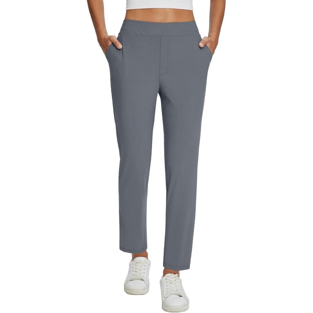 imagebaleaf Womens Business Casual Pants Stretch Travel Pants On Airport with Zipper Pockets Dressy Slacks Golf Work Pull onGrey