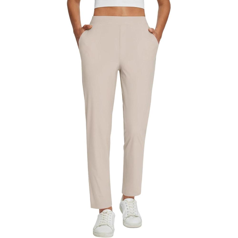 imagebaleaf Womens Business Casual Pants Stretch Travel Pants On Airport with Zipper Pockets Dressy Slacks Golf Work Pull onKhaki