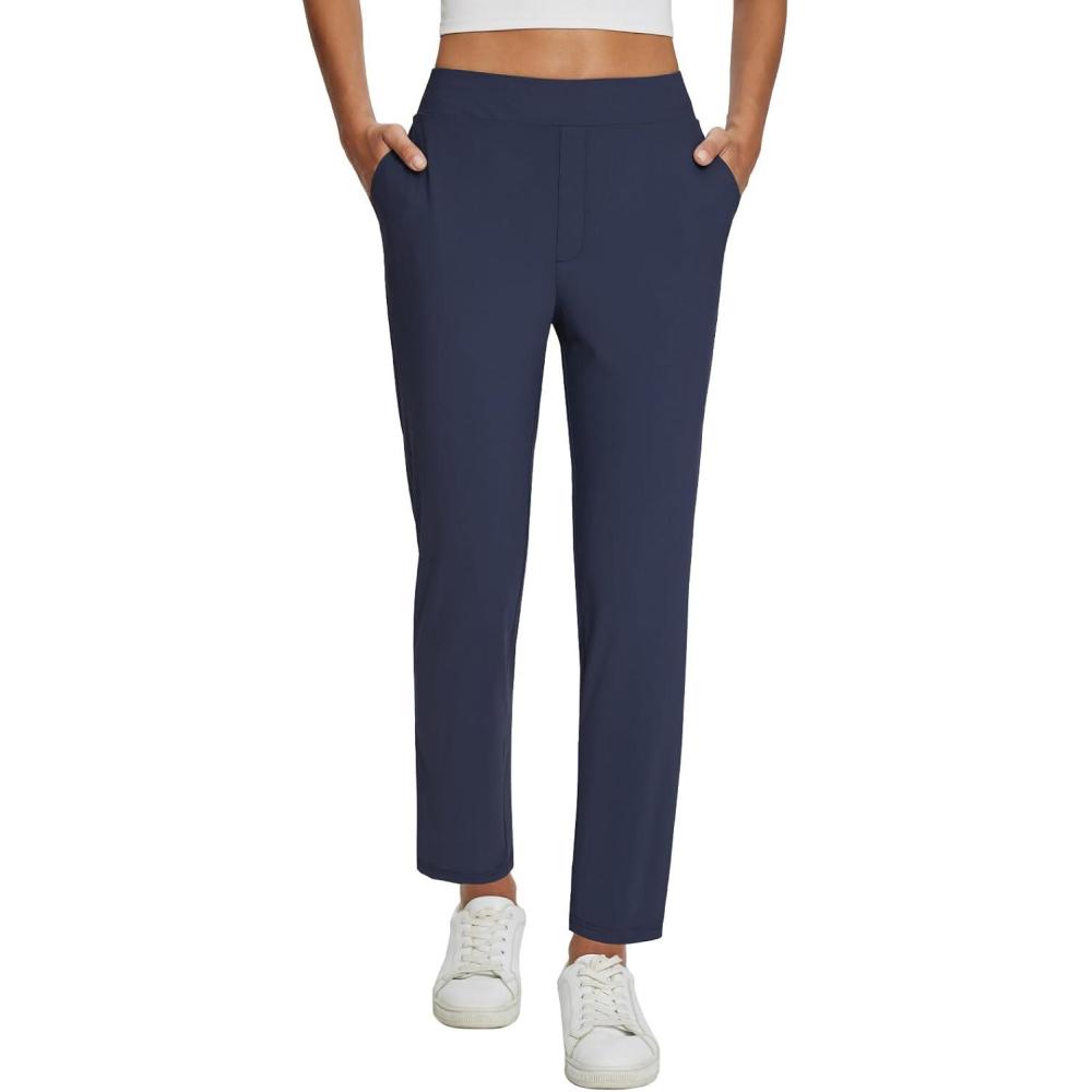 imagebaleaf Womens Business Casual Pants Stretch Travel Pants On Airport with Zipper Pockets Dressy Slacks Golf Work Pull onNavy