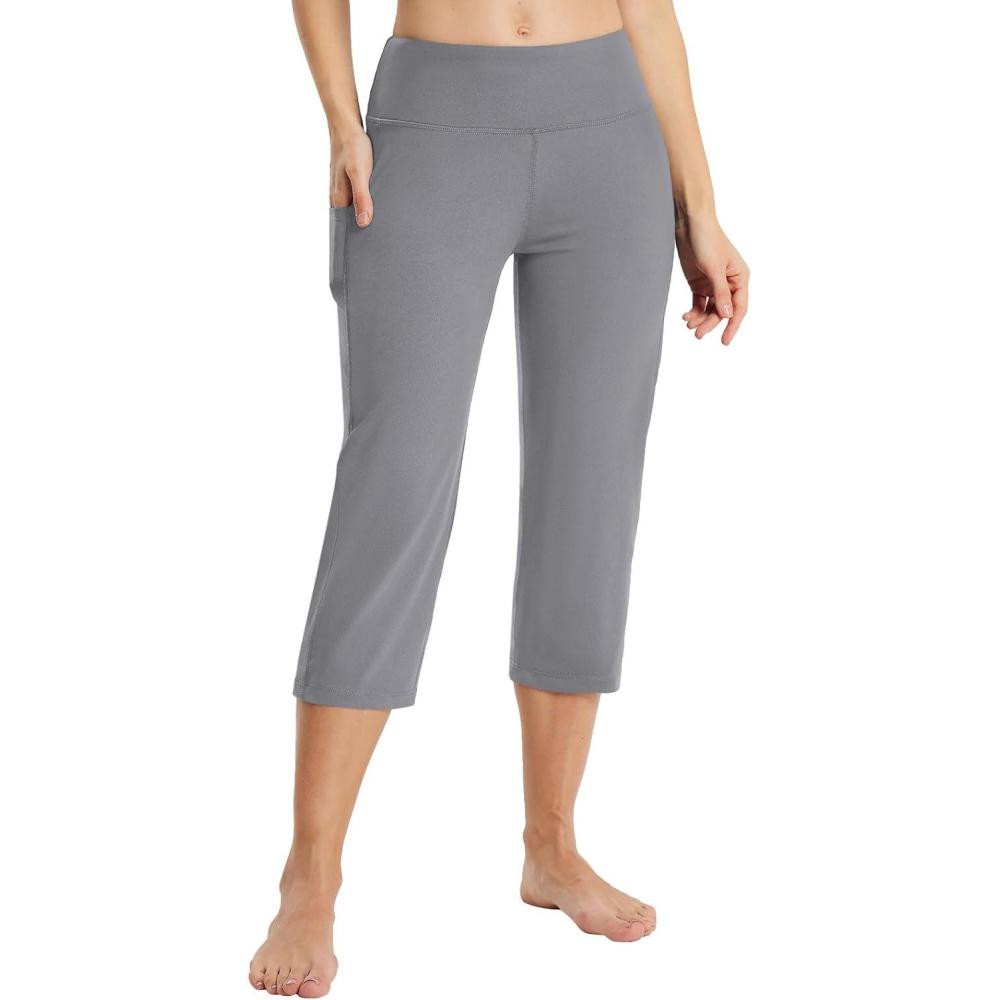 imagebaleaf Womens Yoga Capri Pants High Waist Capri Leggings with Pockets Wide Leg Crop Exercise Workout Summer PantsDark Grey