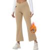 imagebaleaf Womens Fleece Lined Pants Winter Thermal Water Resistant Crossover Flare Leggings Warm Bootcut Hiking OutdoorBrown