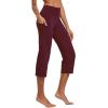 imagebaleaf Womens Yoga Capri Pants High Waist Capri Leggings with Pockets Wide Leg Crop Exercise Workout Summer PantsWine Red