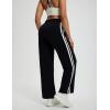 imagebeleaf Womens Fleece Lined Track Pants Wide Leg Pants with Zipper Pockets Loose Fit Sweatpants Drawstring Travel Casual WorkBlack With White Stripes
