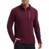 imagebaleaf Mens Long Sleeve Fleece Quarter Zip Pullover Sweatshirt with Zipper Pocket Reflective Strip Running Golf CausalWine Red