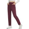 imagebaleaf Womens Fleece Lined Pants Stretch Travel with 5 Pockets Business Casual Golf Dress Petite Thermal Winter SweatpantsWine Red