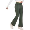 imagebaleaf Womens Fleece Lined Pants Winter Thermal Water Resistant Crossover Flare Leggings Warm Bootcut Hiking OutdoorGreen