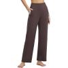 imagebaleaf Womens Yoga Dress Pants High Waist Travel Wide Leg with Pockets Stretch Casual Work SweatpantsDark Brown