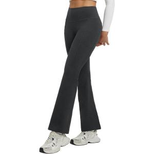 imagebaleaf Fleece Lined Pants Women Heather Flare Leggings Thermal Warm High Waist Winter Yoga Pants with PocketsHeather Black