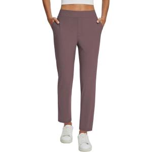 imagebaleaf Womens Business Casual Pants Stretch Travel Pants On Airport with Zipper Pockets Dressy Slacks Golf Work Pull onTrip Brown