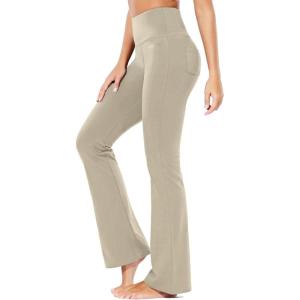 imagebaleaf Womens Cotton Flare Yoga Pants High Waisted Bootcut Bell Bottom Leggings Dressy Work Office TrousersKhaki